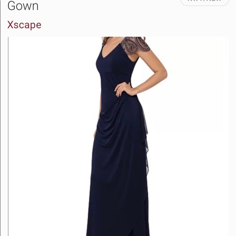 XSCAPE beaded cap sleeve in Navy, Sz 14